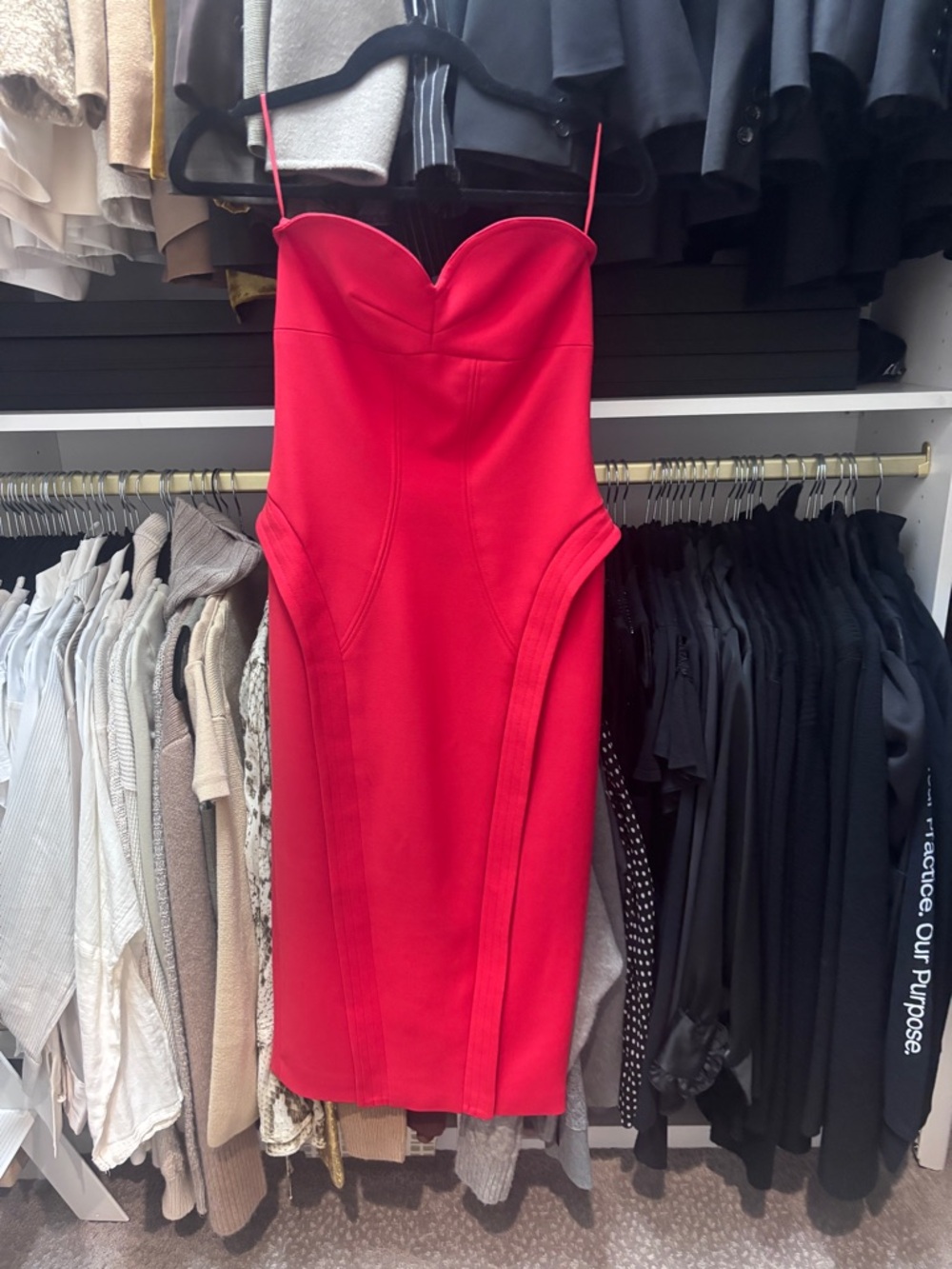 Zara Red Strapless Midi Bodycon Dress